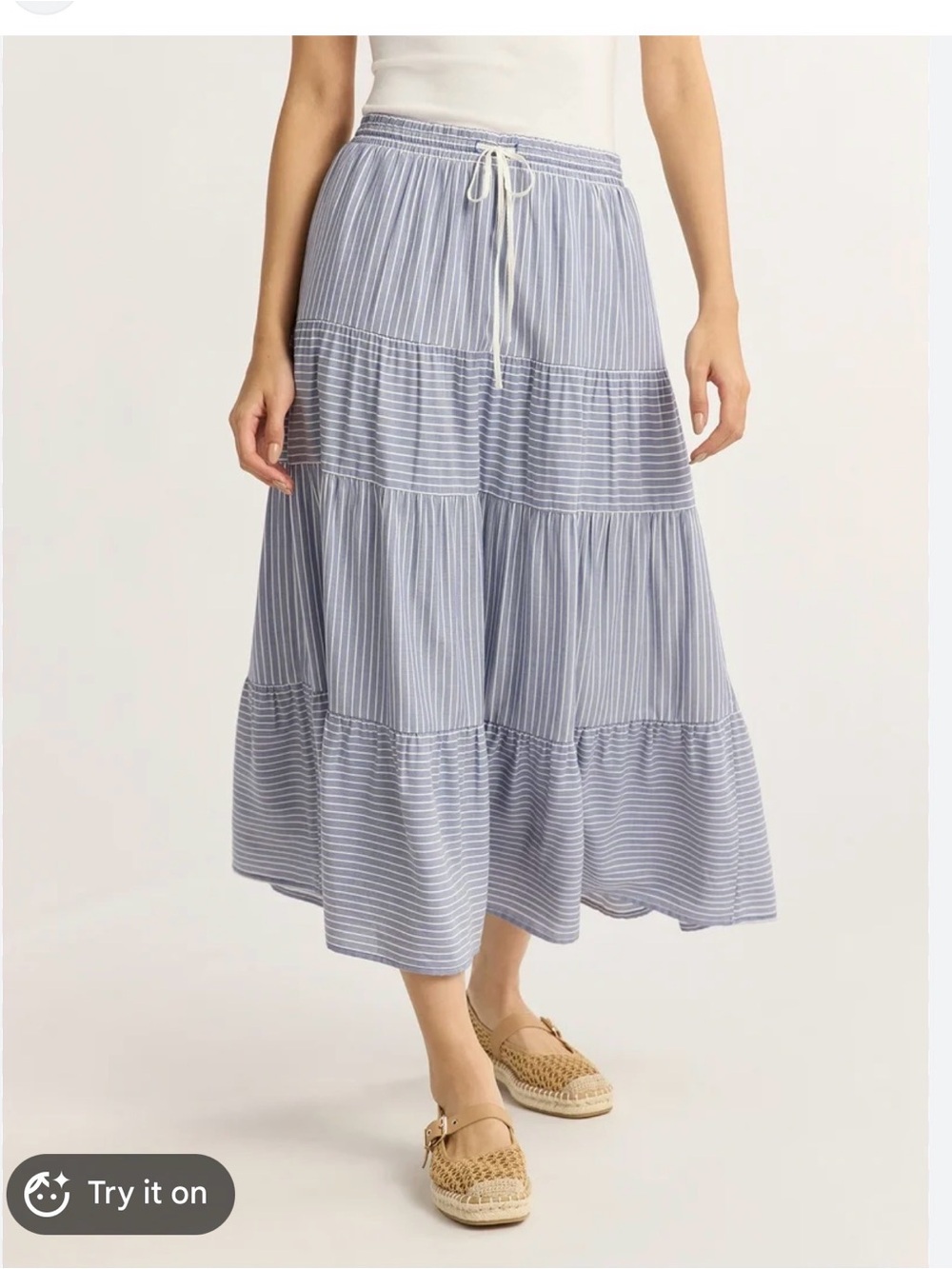 Time and Tru Blue and White Striped Tiered Maxi Skirt